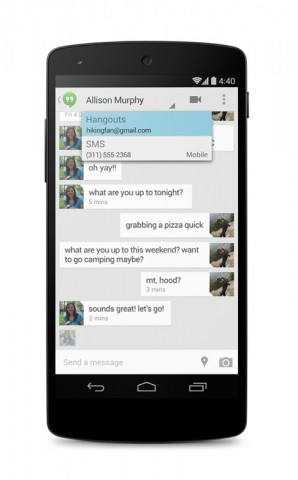 Die neue Hangout-App beinhaltet jetzt auch SMS- und MMS-Nachrichten. (Bild: Google)