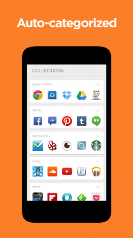 Der Launcher ordnet die installierten Apps automatisch nach Kategorien. (Bild: Aviate)