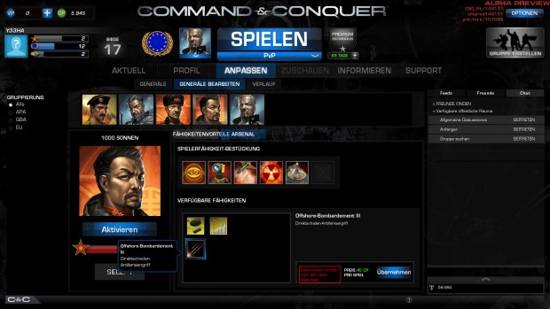 Im Arsenal wird der Skilltree eines jeden Generals angepasst. (Screenshot: Marc Sauter/Golem.de)