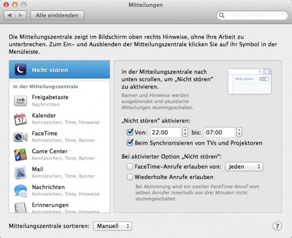 Mitteilungszentrale mit "Nicht-Stören"-Funktion (Screenshot: Golem.de)
