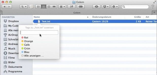 Tags erleichtern das Wiederfinden von Dateien. (Screenshot: Golem.de)