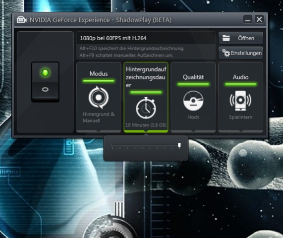 Unter Win7 ist die automatische Hintergrundaufzeichnungsdauer auf 10 statt 20 Minuten beschränkt. (Screenshot: Marc Sauter/Golem.de)