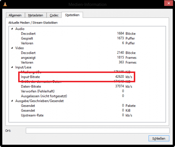 Die variable Bitrate der Videos erreicht bei hoher Qualität oft über 40 MBit/s. (Screenshot: Marc Sauter/Golem.de)
