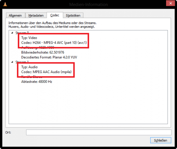 Die MP4-Videos sind H.264-codiert, die Tonspur im ACC-Format.  (Screenshot: Marc Sauter/Golem.de)