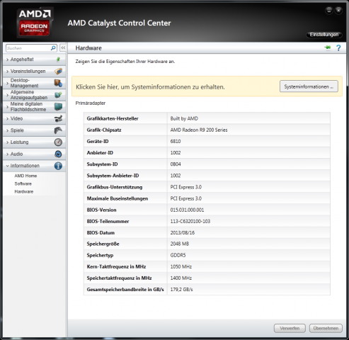 Daten der R9 270X im Catalyst-Treiber