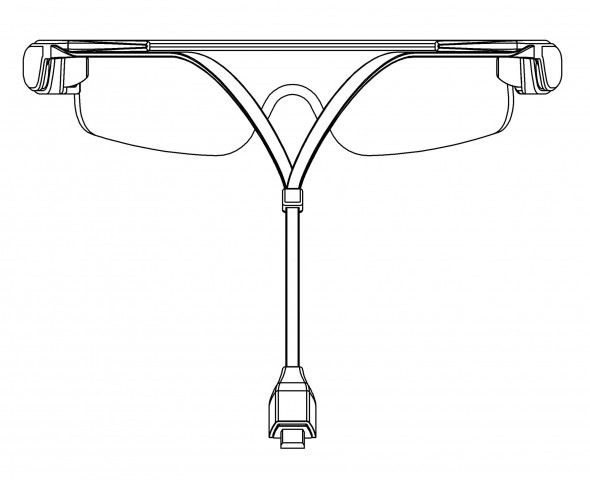 Hinten führen zwei Kabel aus der Brille, die in einen Micro-USB-Stecker münden. (Bild: Samsung)
