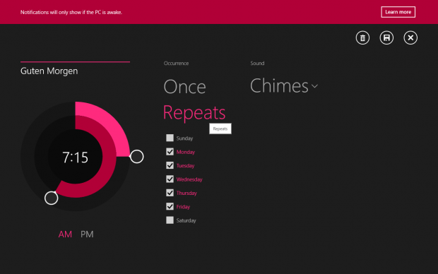 Leider verlangt die App, dass ein Rechner dafür an ist. Auf unserem Surface Pro wurden wir deswegen nicht geweckt. (Screenshot: Golem.de)