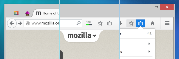 Von links nach rechts: Vorwärts-Knopf, Download-Fortschritt und Bookmark-Liste (Bild: Mozilla)