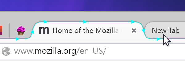 Neue kurvige Tabs und ein durch "Mouseover" hervorgehobenes Tab (Bild: Mozilla)