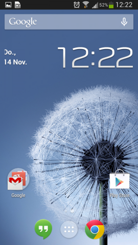 Mit einer kleinen Zusatzapp kann mit dem Google-Now-Update auch der Google Experience Launcher (GEL) des Nexus 5 aktiviert werden, hier auf einem Samsung Galaxy S3. (Screenshot: Golem.de)