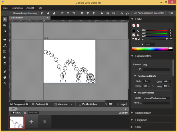 Eine Bilddatei wird als Vorlage zur Animationserstellung per Drag-and-Drop in den Web Designer hineingezogen.
