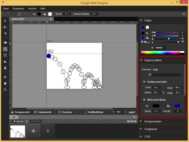 Die Eigenschaften eines Objektes wie zum Beispiel die Gr&ouml;&szlig;e oder F&uuml;llfarbe im Eigenschaftsfenster werden angepasst.