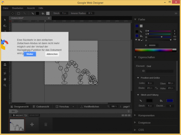 Die Zeitleiste im einfachen Animationsmodus wird auf "Erweitert" umgeschaltet.
