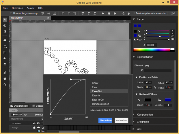 Die im Easing angegebenen Kurven bestimmen die Beschleunigung und das Abbremsen eines Objektes.