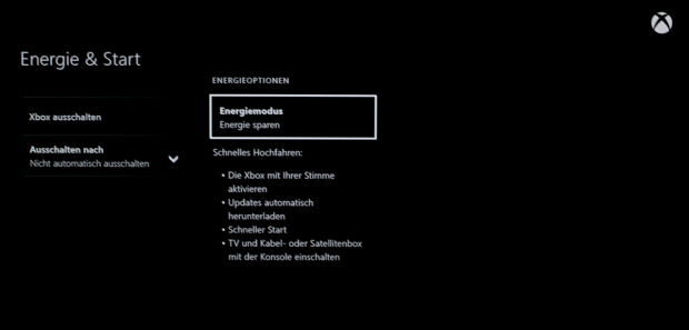 ... und bei der Xbox One ist 'Energie sparen' das, was unter Windows Standby bedeutet - meint aber Ausschalten.