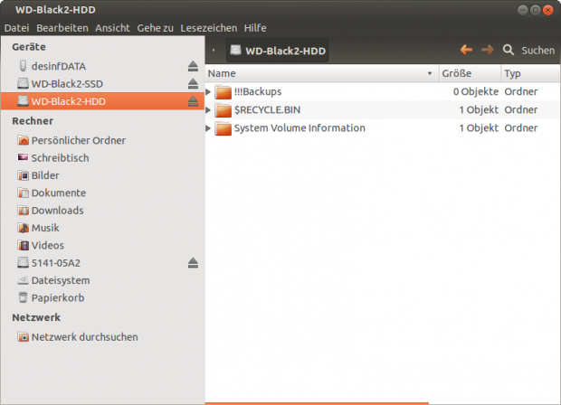 Ubuntu, hier in der Desinfect-Distribution, erkennt die von Windows erzeugten Partitionen.