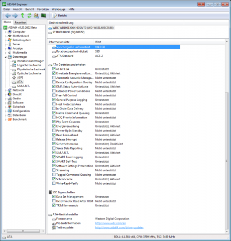 Auch Aida erkennt nur ein Sata-Gerät.