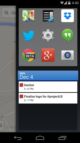 Action Launcher 2.0 mit eingeblendeter Quickpage (Bild: Chris Lacy)