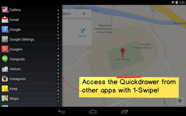 Action Launcher 2.0 mit eingeblendetem Quickdrawer (Bild: Chris Lacy)