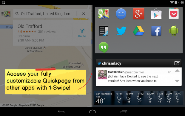 Action Launcher 2.0 mit eingeblendeter Quickpage (Bild: Chris Lacy)