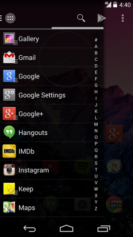 Action Launcher 2.0 mit eingeblendetem Quickdrawer (Bild: Chris Lacy)