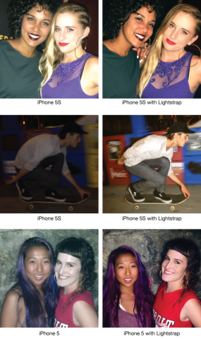 Handyfotos mit und ohne Lightstrap (Bild: Kickstarter)