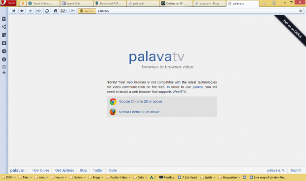Opera 12 beherrscht kein WebRTC. (Screenshot: Golem.de)