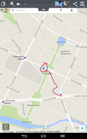 Mit der Quickmemo-Funktion kann der Nutzer auf dem Bildschirm Notizen machen und so beispielsweise einfach Wegbeschreibungen zeichnen. (Screenshot: Golem.de)