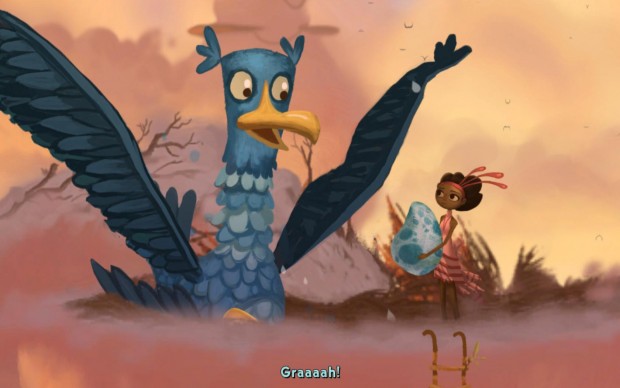 Ein Vogel freut sich über einen Gegenstand.