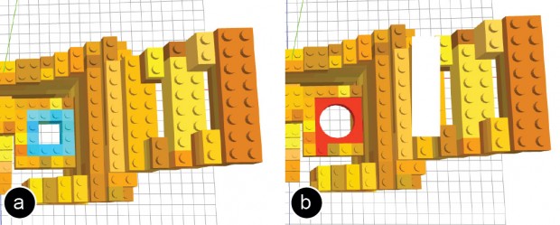 Einzelne Teile des Lego-Modells können am Bildschirm wieder ins Ursprungsmodell gewandelt werden.