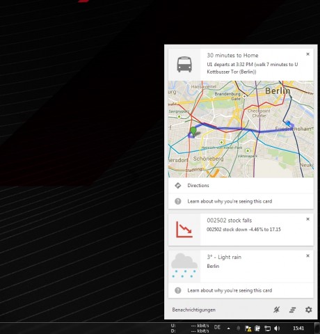 Google Now auf einem Windows-PC (Screenshot: Golem.de)