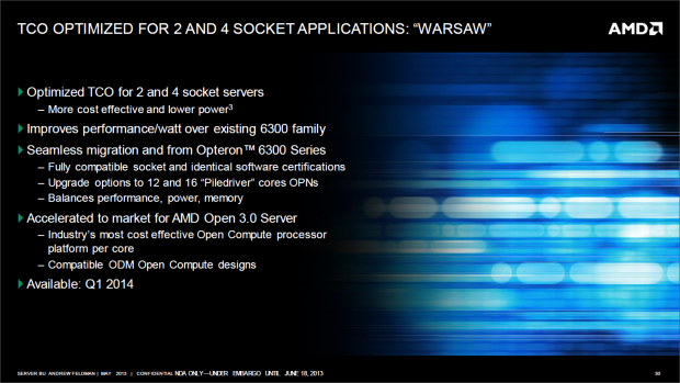 Im Vergleich zu den Abu-Dhabi-Opterons sollen die Warsaw-Prozessoren die Effizienz bei 2P- und 4P-Servern steigern. (Bild: AMD)