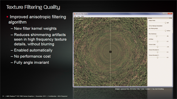 Die GCN-Technik zeigt gegenüber der VLIW-Architektur eine deutlich bessere anisotrope Filterung, dies ist wichtig für Spiele. (Bild: AMD)