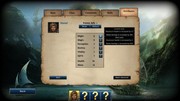 Bei der Charaktergenerierung vergibt der Spieler Punkte für Stärke und ähnliche Werte.