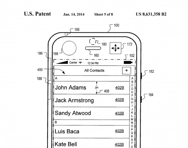Größere Ansicht der Kontaktliste bei schnellen Bewegungen - US-Patent 8,631,358 (Bild: US-Patent- und Markenamt)