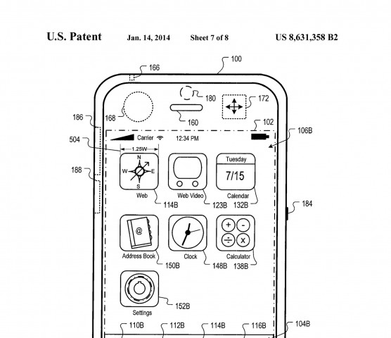 Vergrößerte Ansicht des Springboards mit mehr Abstand zwischen den Icons - US-Patent 8,631,358 (Bild: US-Patent- und Markenamt)