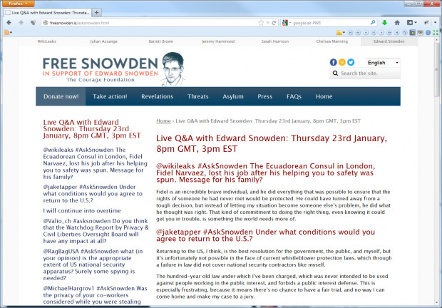 Edward Snowden im Livechat vom 23. Januar 2014 