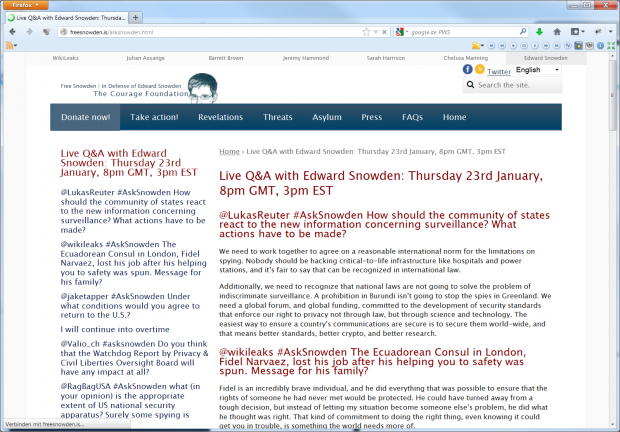 Edward Snowden im Livechat vom 23. Januar 2014 