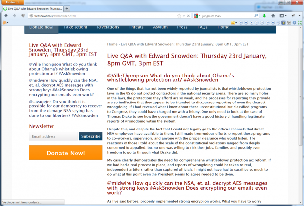 Edward Snowden im Livechat vom 23. Januar 2014 