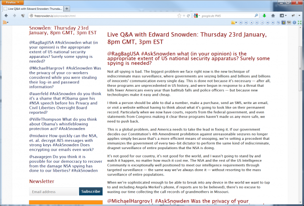 Edward Snowden im Livechat vom 23. Januar 2014 