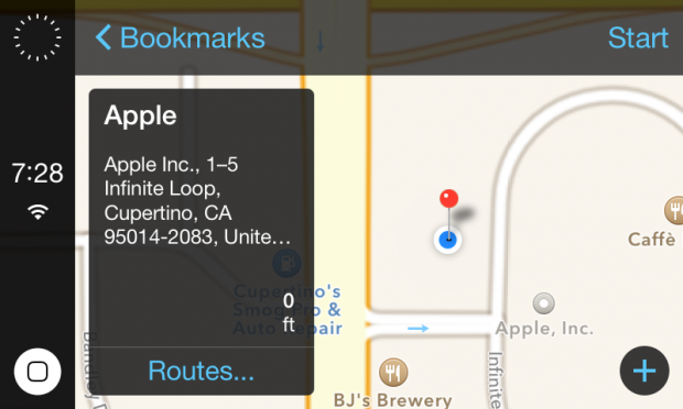 Die Navigation von iOS in the Car (Bild: Steven Troughton-Smith)