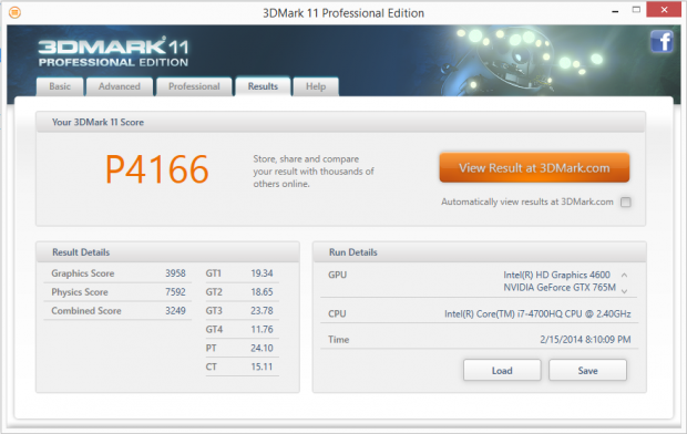 Einzelergebnisse des 3DMark 11.
