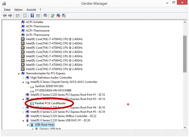 Der Cardreader ist per PCI-Express angebunden.