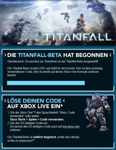 Beta-Code für die Xbox One statt für den PC (Screenshot: Marc Sauter/Golem.de)
