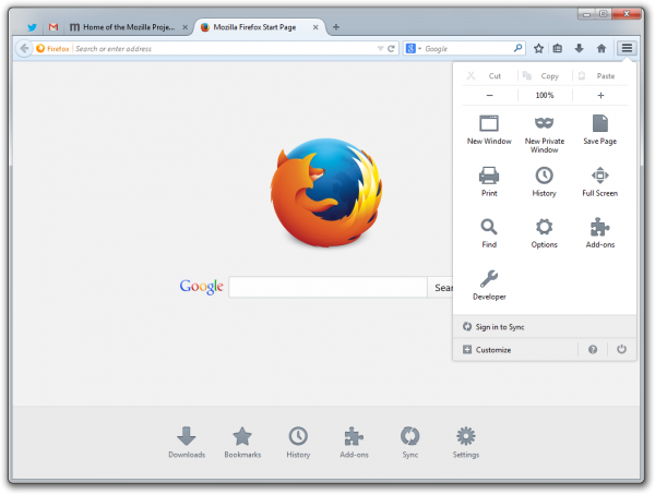 Firefox 29 Beta mit ausgeklapptem Menü (Bild: Mozilla)