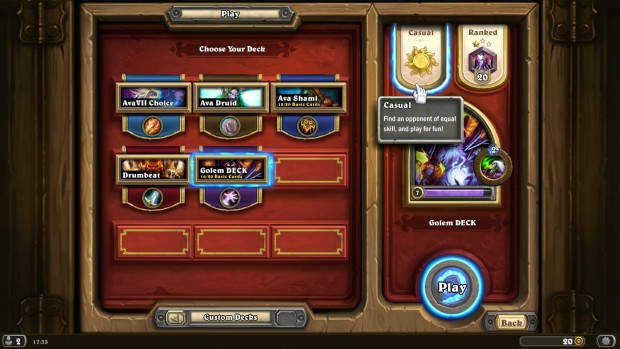 Normale Spiele mit den eigenen Decks können entweder mit oder ohne Ranking gespielt werden.