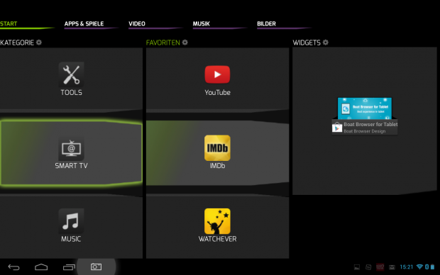 Das App-Karusell erleichtert das Navigieren mit Maus-Fernbedienung und Gamepad. (Screenshot: Golem.de)