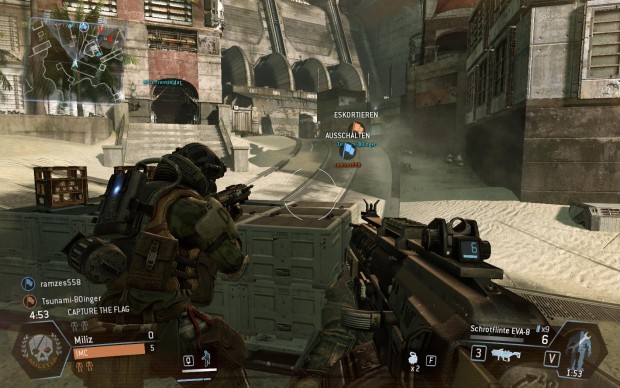 Wie bei dieser Capture-the-Flag-Partie sehen wir wichtige Leveldetails teils immer. (Screenshot: Golem.de)