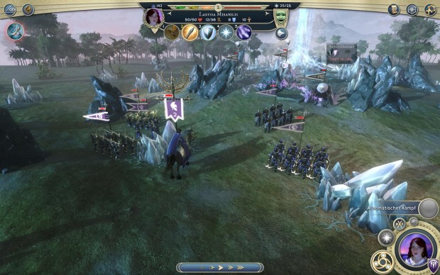Am Anfang der Schlacht stehen sich die Heere in gr&ouml;&szlig;erer Entfernung gegen&uuml;ber. (Screenshot: Golem.de)