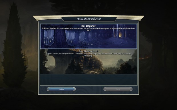 Die beiden Kampagnen erz&auml;hlen eine Handlung aus Sicht der Elfen und eine aus Sicht der Menschen. (Screenshot: Golem.de)